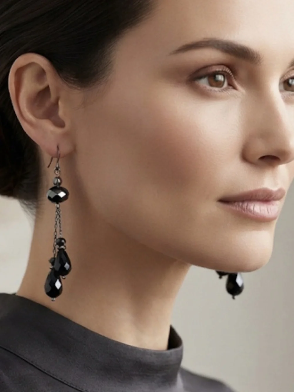 Elegant Black Faceted Drop Earrings - Women Jewelry